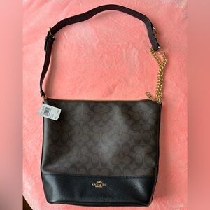 Coach Brown and Black Signature Crossbody Purse with Gold Chain. 
Brand New.